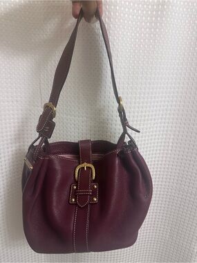Dooney & Bourke Burgundy Leather Shoulder Bag with Gold Hardware